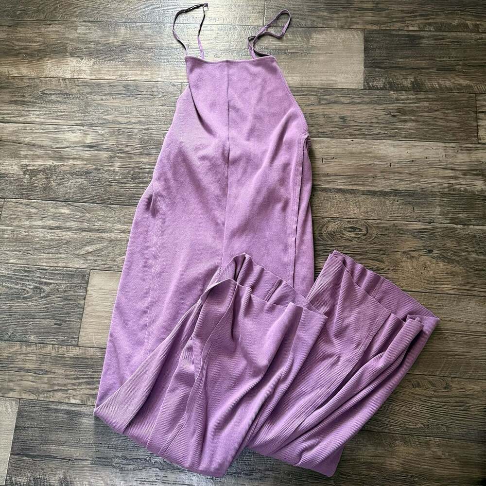 ee:some Wide Leg Purple Ribbed Halter Jumpsuit Size Medium